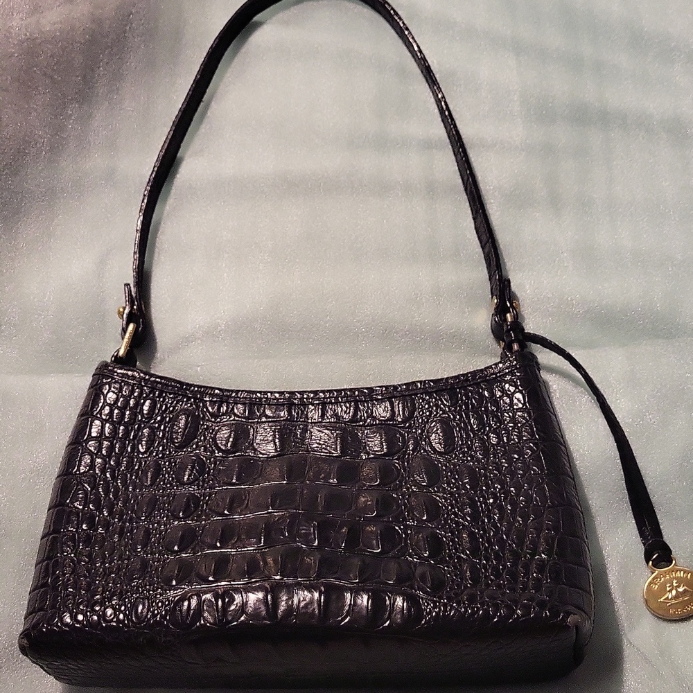 Vintage Brahmin Lorelei Black Croc-Embossed Leather Shoulder Bag